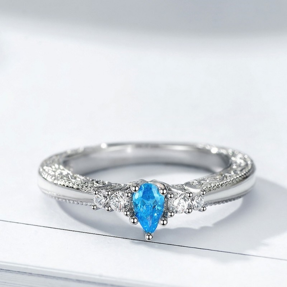Women's Bridal Engagement Blue AAA Zircon Ring